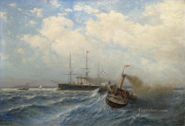 150の主題の芸術作品 Painting - パイロットを船に乗せる アレクセイ・ボゴリュボフ ボート 船舶
